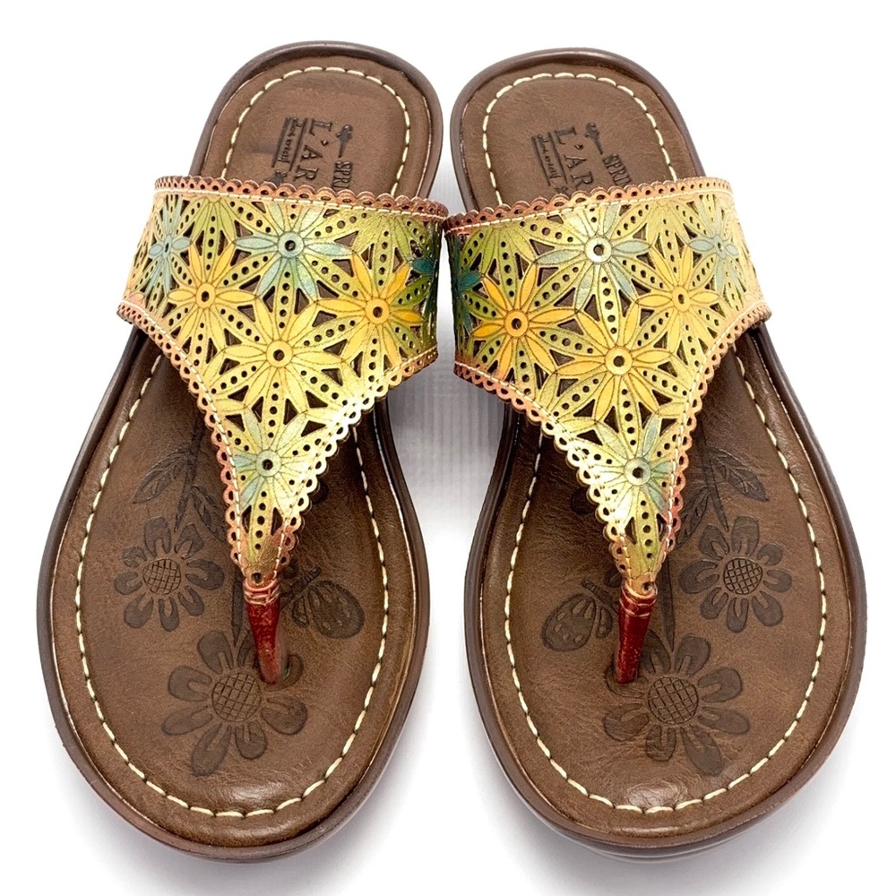 Spring Step L’Artiste Jobe size 37 Green Thong Sandals - Picture 2 of 11